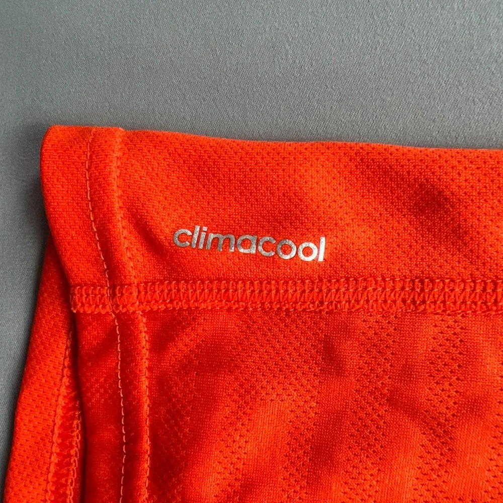Adidas Climacool T Shirt Mens Large Orange Logo Print 3 Stripes Crewneck Running